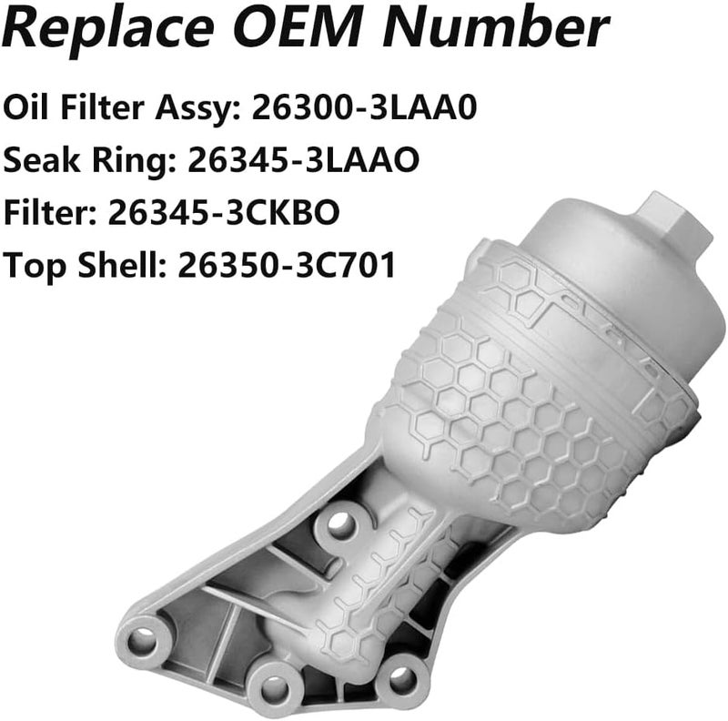 SEGULER 26300-3LAA0 Aluminum Oil Filter Complete Assembly Kit Compatible with Hyundai Palisade 2020-2024 Genesis G80 2017-20 for Kia Telluride 2020-2024 for Kia Sorento Cadenza Sedona 2017-21 - Image 2